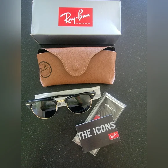 NWT Ray-Ban Clubmaster Unisex Non-Polarized Sunglasses Ray-Ban 0RB3016 Ray- Ban Clubmaster Mock Tortoise On Arista  main image 3